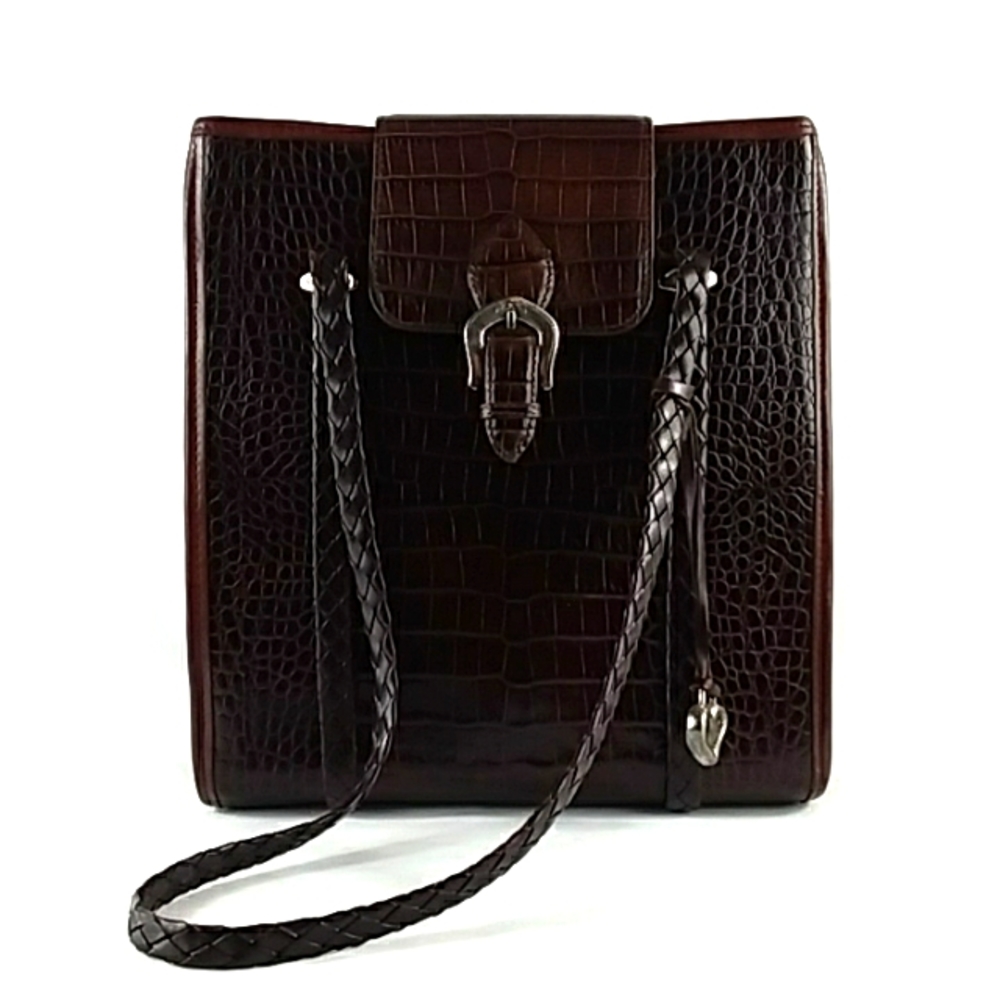 VINTAGE BRIGHTON CROC EMBOSSED STRUCTURED LEATHER BAG MEDIUM